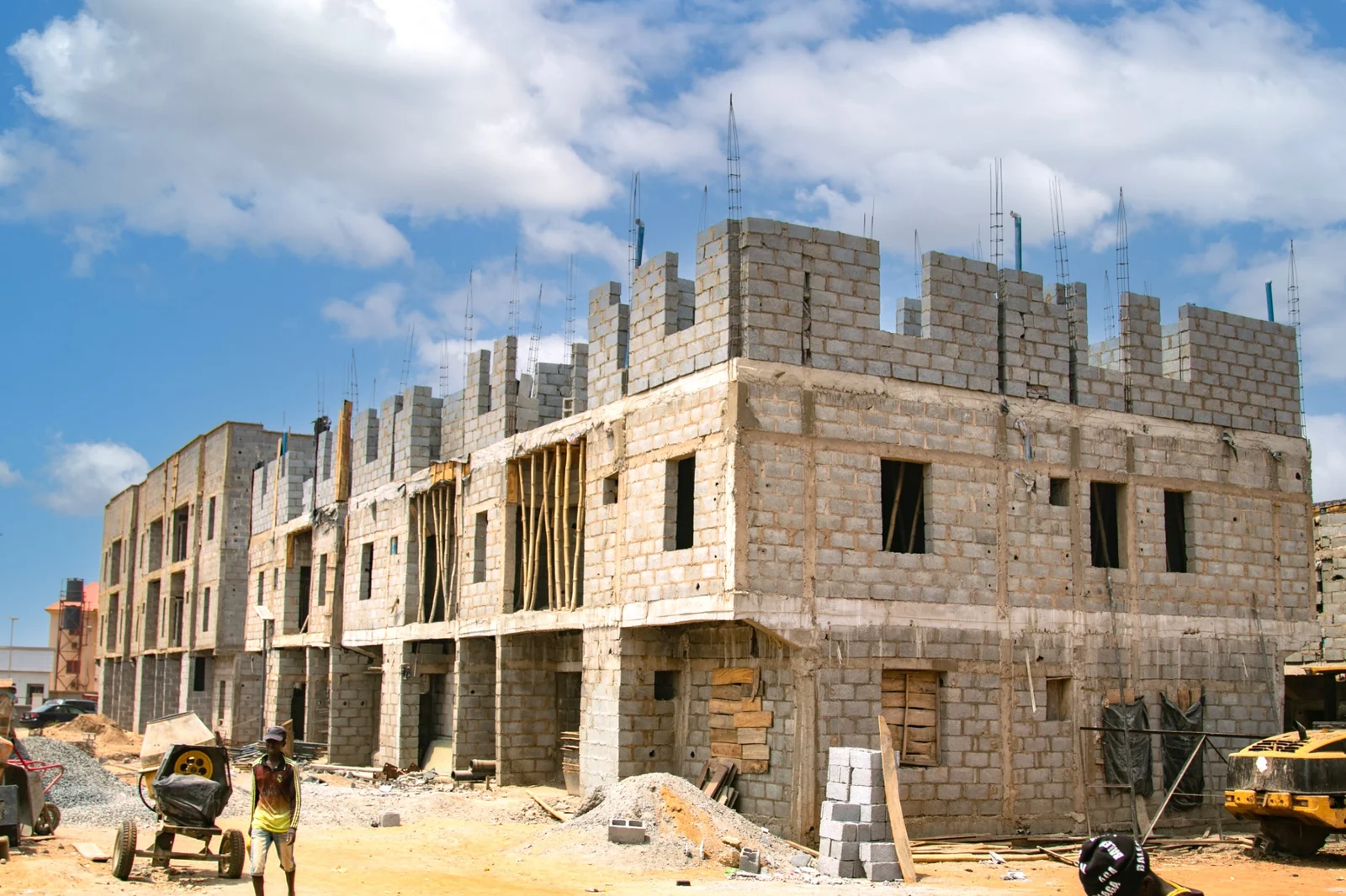 Ongoing multi-unit residential construction viewed across the site